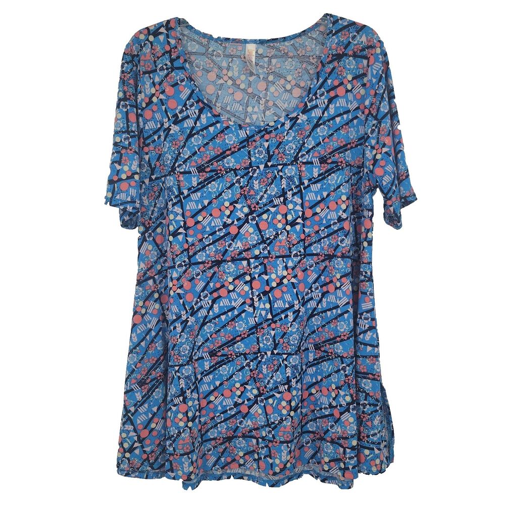 Lularoe Womens Perfect Tee Size L Blue Geometric Floral